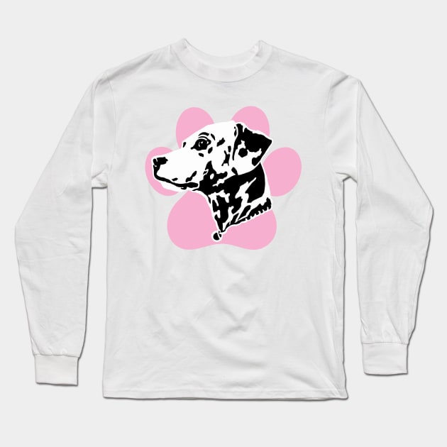 Dalmatian Pink Paw Print Art Long Sleeve T-Shirt by russodesign